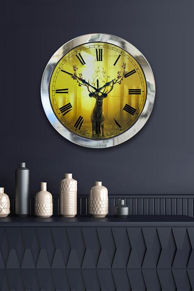 Kasva Concept Gift 36 cm Chrome Metal Deer Wall Clock