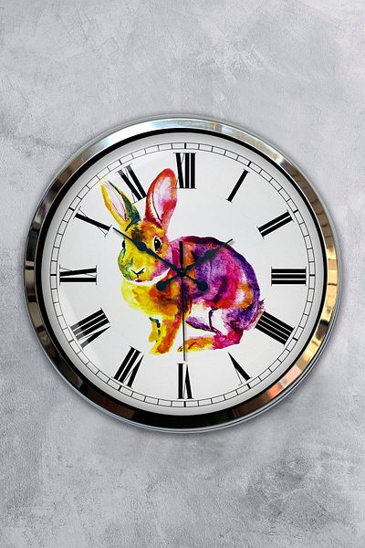 Kasva Concept Gift 40 cm Chrome Metal Rabbit Wall Clock