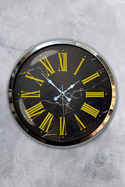 Kasva Concept Cadou 40 Cm Crom Metal Galben Ceas de Perete Numerele Romane