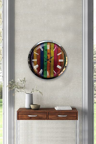 Kasva Concept 40 cm Chrome Metal Color World Wall Clock