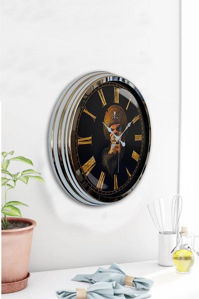Kasva Concept Gift 40 cm Chrome Metal Pirate Wall Clock