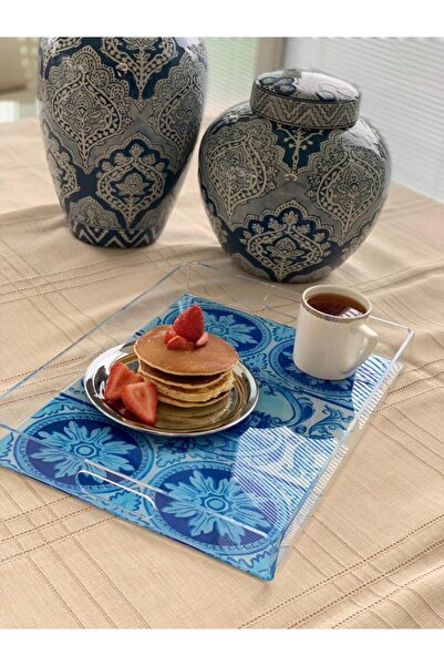 SIS&CO 26x36 Cm Kahve Sunumluk Pleksi Tepsi Mavi Şehir