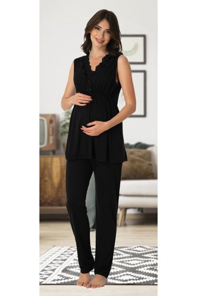 Generic Brand 8032 Black Maternity Maternity Pajamas Set