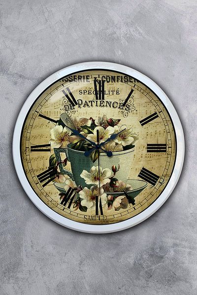 Kasva Concept Cadou 40 Cm Ceas de Perete Flori Metal Alb
