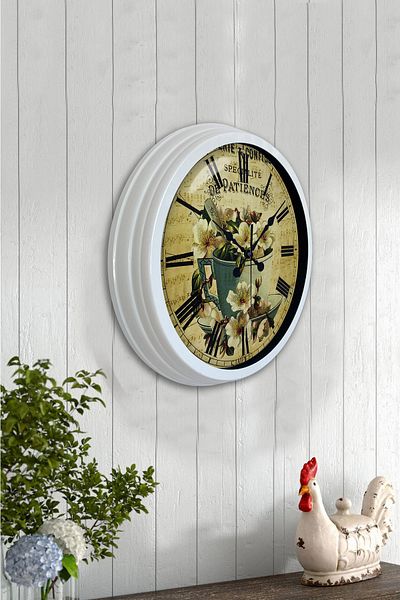 Kasva Concept Cadou 40 Cm Ceas de Perete Flori Metal Alb