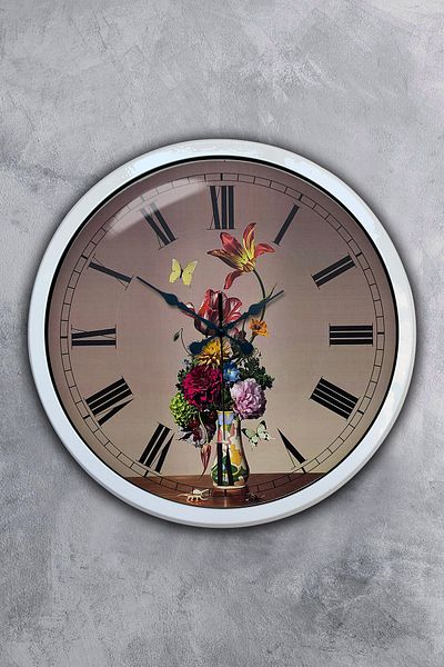 Kasva Concept Gift 40 cm White Metal Flower Wall Clock