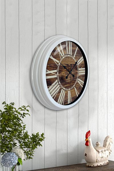 Kasva Concept 40 cm White Metal Wood Look Wall Clock