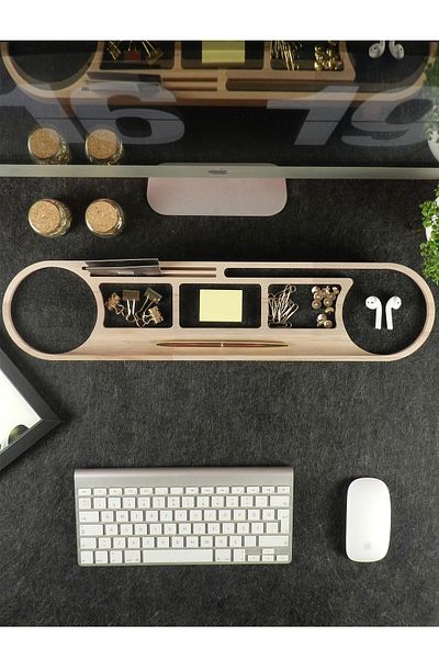 Fagus Wood Office Gift Business Card Holder-Pen Holder-Phone Etc. Has Areas Where You Can Put Office Supplies