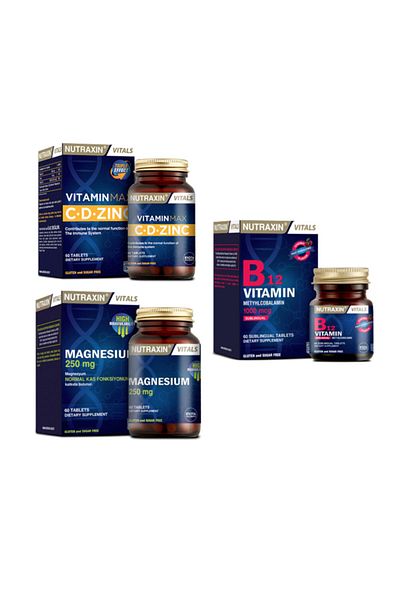 Nutraxin Vitamin Max - C, D, Zinc 60 Tablets + Vitamin B12 60 Sublingual Tablets + Magnesium 250mg 60 Tablets