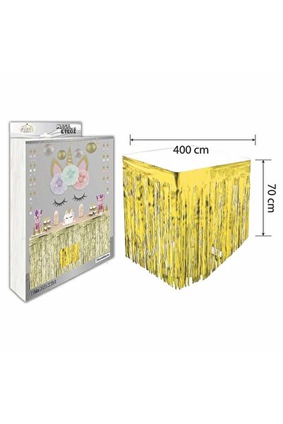 Karnaval Ambalaj تنورة طاولة معدنية ذهبية اللون - مزينة بشراشيب ولامعة