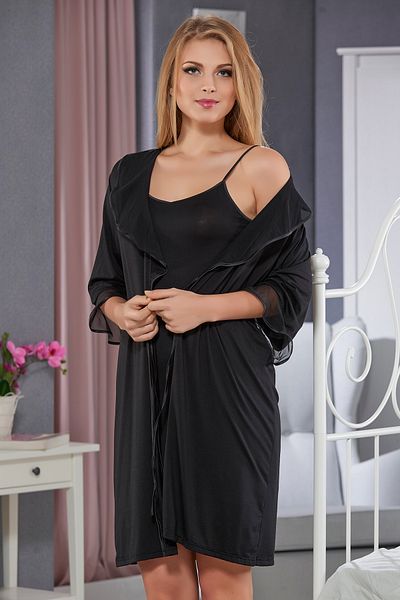 Sevim Set cămașă de noapte neagră pentru femei 6704