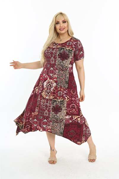 Mezura Ασύμμετρο βαμβακερό χτενισμένο γυναικείο φόρεμα με κοντό μανίκι, ασύμμετρο, χτενισμένο από βισκόζη