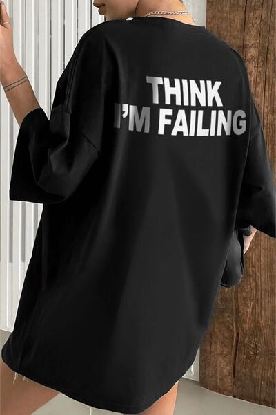 Machetta Plus Size Think I'm Failing Printed Crew Neck Oversize T-shirt