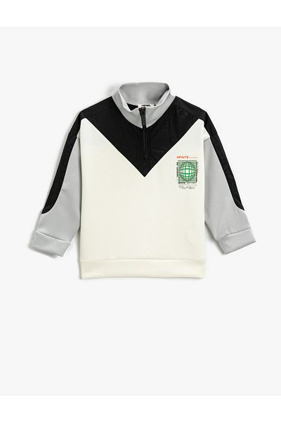 Koton Color Contrast Stand-up Collar Sweatshirt