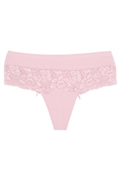 Zena High Waist Lace Detailed 3-Piece Cotton Women's Thong Panties - Large Size
