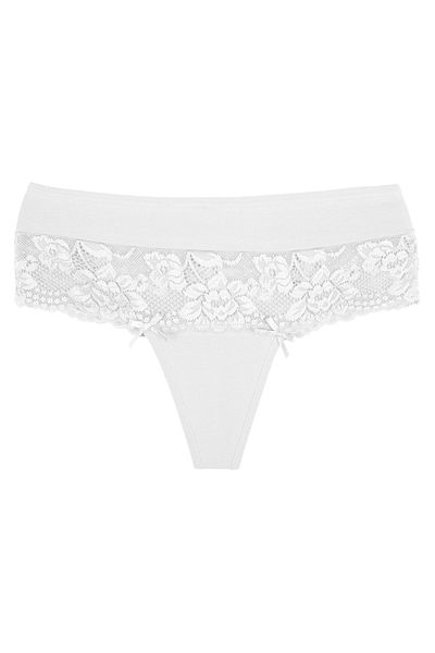 Zena High Waist White Lace Detailed Large Size Women's Thong Panties