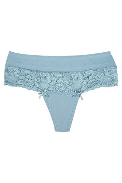 Zena 3'lü Pamuklu Beli Dantel Detaylı Yüksek Bel Büyük Beden Kadın Tanga Külot