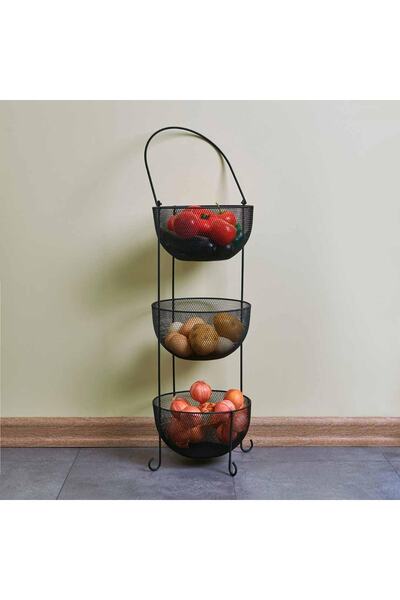 ANGDESİGN Ang Design Aleyna 3 Katlı Metal Sebze Ve Meyvelik - Siyah