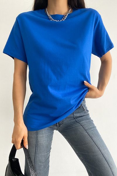 FEMELLE Tricou de bază Saks Blue Crew Deck 100% bumbac pentru damă