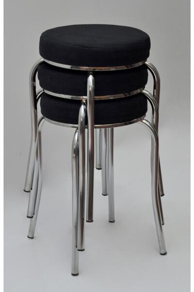 TABURECİM Tabure (3 Adet) Krom Ayaklı, Mina Kumaş, Metal Ahtapot Ayak Aygl-129