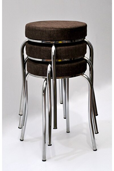 TABURECİM Tabure (3 Adet) Krom Ayaklı, Mina Kumaş, Metal Ahtapot Ayak Aygl-129