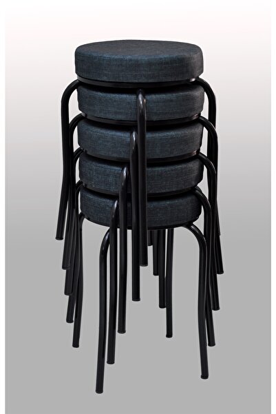 TABURECİM Tabure (5 Adet) Siyah Ayaklı, Mina Kumaş, Metal Ahtapot Ayak Aygl-65