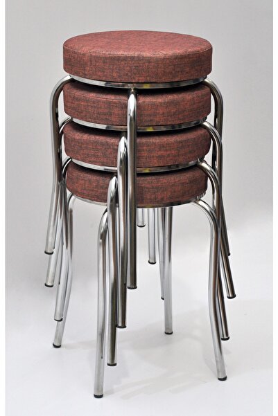 TABURECİM Tabure (4 Adet) Krom Ayaklı, Mina Kumaş, Metal Ahtapot Ayak Aygl-145