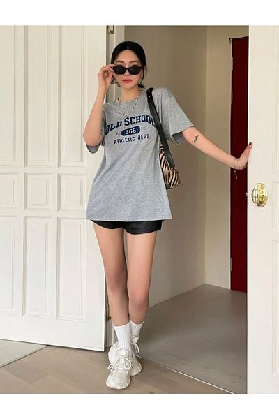 Josette Μπλουζάκι Unisex Grey Old School Printed Oversize