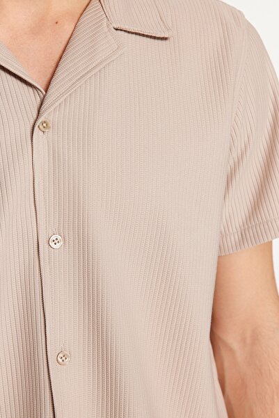 Trendyol Collection Apaş gallér kő színű nyári ing - normál szabású TMNSS23GO00105