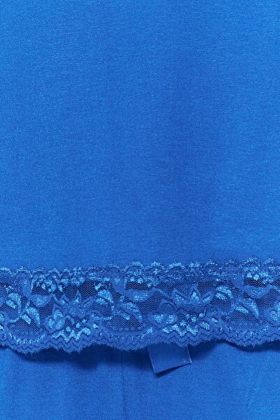 Kolekcia Trendyol Modrá čipka a stuha/detail mašle Remienok z viskózy Pletené pyžamá Thmss20Pt0134