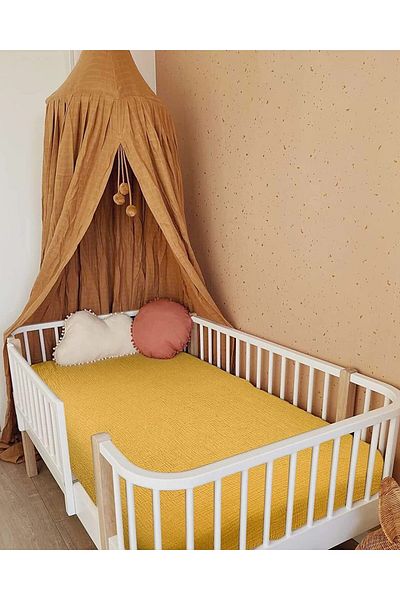 Tinybabyconcept ملاءة سرير أطفال ناعمة عضوية 100% قطن 4 طبقات من الموسلين مقاس 70 × 130 15 سم لون الخردل