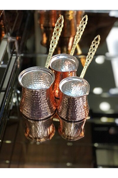 ELİT DÜNYAM 3-Piece Copper Coffee Pot Set (3-4-5) Size 5 Persons 4 Persons 3 ...