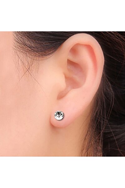 Market66 6mm Beyaz Zirkon Taşlı Mıknatıslı Küpe 1 Çift Kulak Manyetik Mıknatıs Büyük Hızma