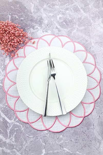 WEARE2 Serviciu american rotund, modern, brodat, de culoare roz