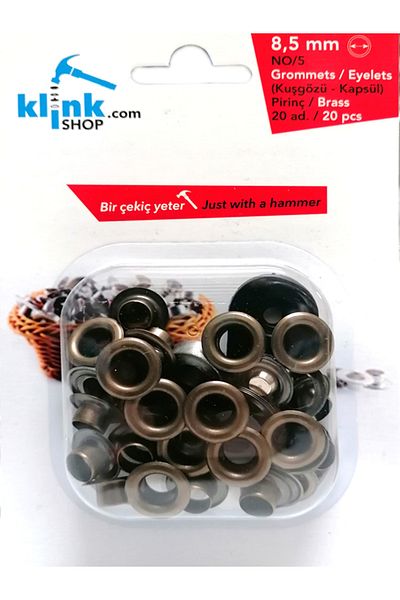 Klinkshop Size 5 Eyelet Hammer Application Apparatus and 20 Pieces 8.5mm Antique Yellow Eyelet Kit - stainless