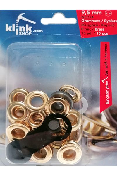 Klinkshop No 24 Eyelet Hammer Application Apparatus and 15 Pieces 9.5 Mm Gold Color Eyelet Kit - Stainless Brass