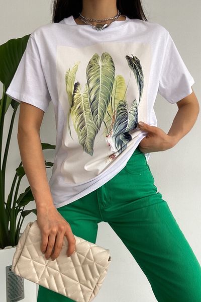 FEMELLE Tricou alb din bumbac imprimat nou sezon pentru femei