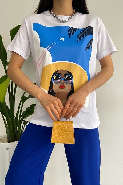 FEMELLE Women's White New Season Printed Cotton T-Shirt