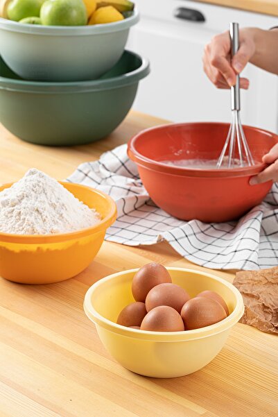 Meleni Home 5 Parça Yuvarlak Karıştırma Kase Seti - Çok Amaçlı Renkli 5 Farklı Boy Badya Saklama Kabı