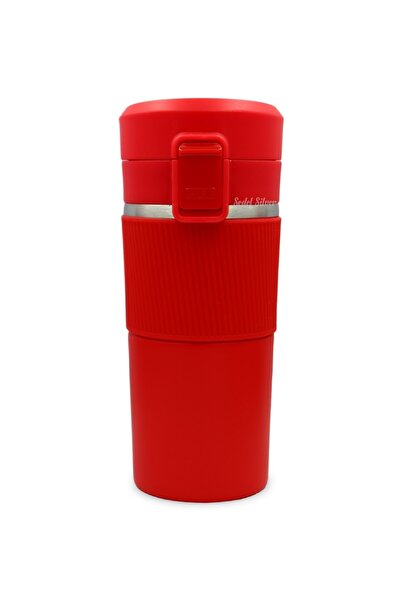 SEDEF SİLVER 304 Stainless Steel 400 Ml Tea Coffee Cup Thermos with Non-Slip Rubber Locked Lid and Strainer Filter