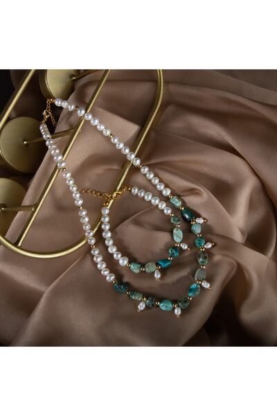 OSMANLI DOĞAL TAŞ Pearl Chrysocolla Natural Stone Jewelry Set