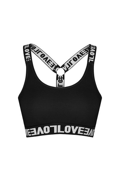 HNX Bustieră de damă din bumbac negru Love cu inel de cauciuc
