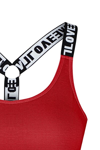 HNX Red Cotton Love Rubber Ring Detailed Women's Bustier with Pads