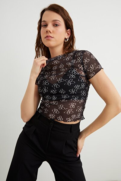 Bipantolon Women's White Clover Patterned Crew Neck Short Sleeve Baby Overloc...