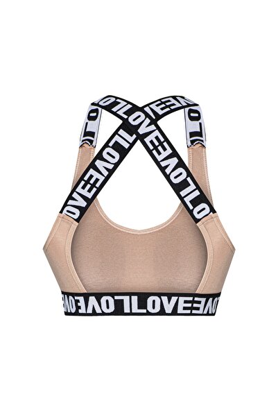 HNX Ανοιχτό καφέ Cotton Love Rubber Cross Strap Γυναικείο μπουστάκι με επένδυση