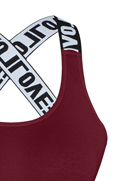 HNX Burgundy Cotton Love Rubber Cross Strap Padded Women's Bustier