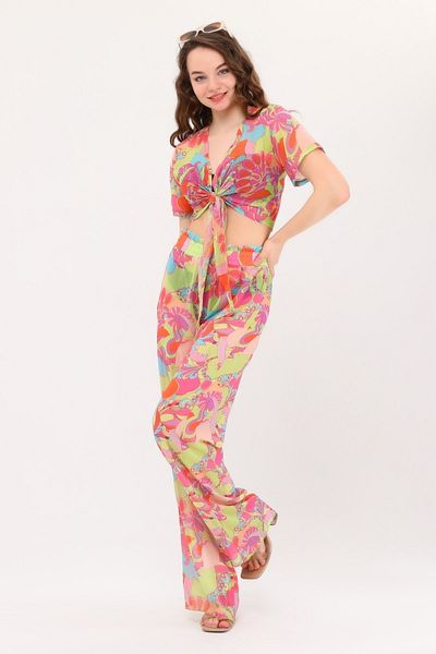Bolder Nico Pink Crispy Floral Pattern Beach Trousers Crop Set