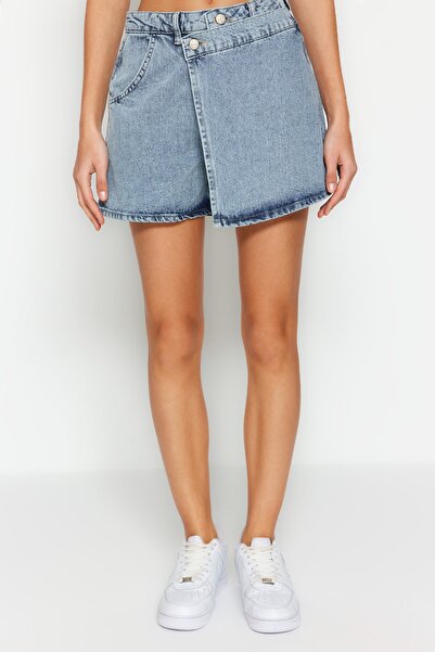 Kolekcia Trendyol Modrá asymetrická džínsová sukňa so zapínaním TWOSS21SR0292