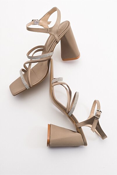 LuviShoes Živé pískové saténové dámské boty na podpatku