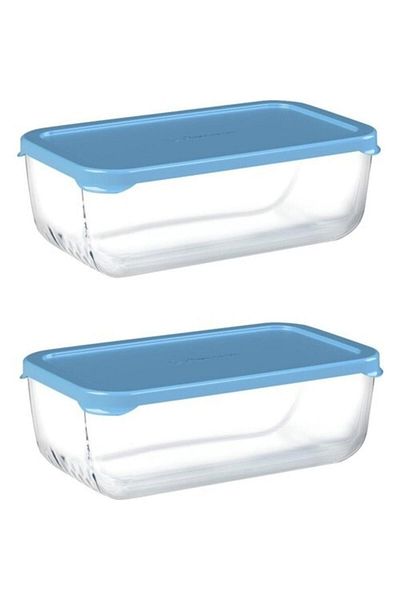 Paşabahçe 54373 2-Piece Snowbox Glass Storage Container 1200 Cc Blue with Lid